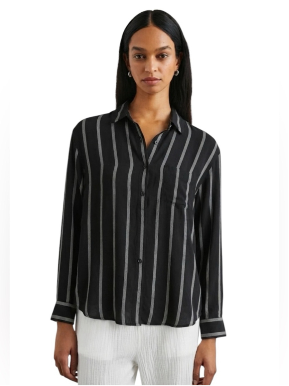 Rails Elle Shirt Black Mocha Stripe Size Small